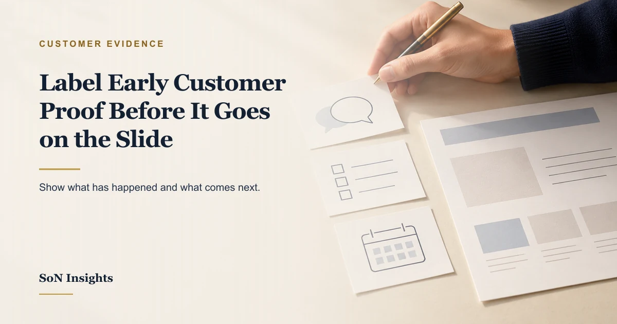 Cover showing a reviewer sorting three customer-evidence cards, with the article title on the left.
