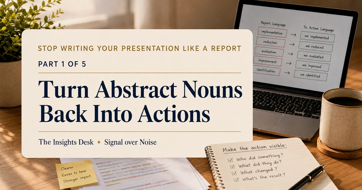 Signal over Noise social preview image for an article titled Turn Abstract Nouns Back Into Actions.
